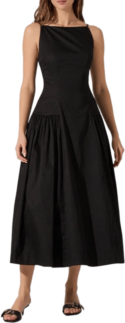 Astr The Label Women's High Neck Open Back Cotton Midi Dress