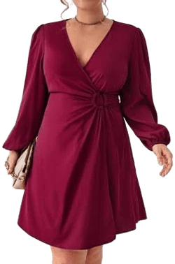 Women's V-Neck Long Sleeve Wrap Midi Dress