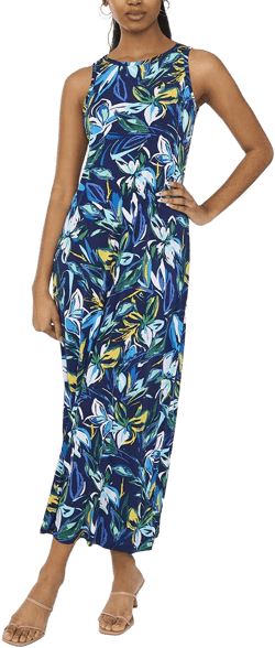MSK Women's Sleeveless Floral Print Midi Dress with Keyhole Back