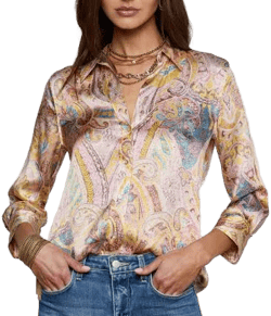 L'AGENCE Women's Dani Silk Blouse Top