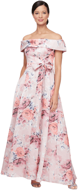 Alex Evenings Women's Off-the-Shoulder Floral-Print Organza Gown
