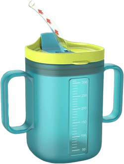 Spill Proof Sippy Cups for Seniors & Adults -10.2oz(300ml) Non-Spill Cups with 2 Handles & Straw Lid, Elderly Drinking Cups for Patients, Disabled, Pregnant Women, Dishwasher Safe (Blue)