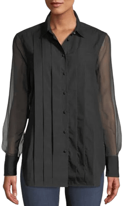 Equipment Jack Women's Pleated Button-Front Long-Sleeve Semisheer Cotton Blouse
