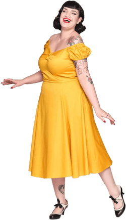 Collectif Women's Classic Yellow Full Skirt Dress
