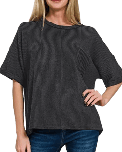 Ava Corded Ribbed Pocket Top