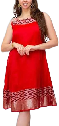 Red Silk Knee Length Dress