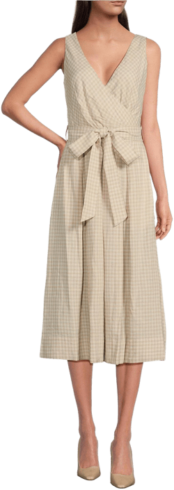 Donna Karan Women's Gingham Linen Blend Faux-Wrap Midi Dress