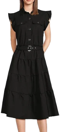 Tahari ASL Women's Snap-Front Tiered Midi Dress