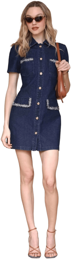 AVEC LES FILLES Women's Collared Button-Front Mini Denim Dress