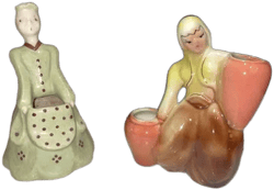Vintage 1950’s Lady Woman Ceramic/porcelain Shiny Vase Lot Of 2