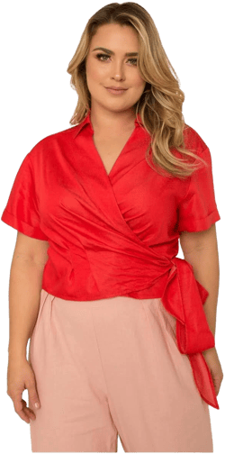 Standards & Practices Women's Plus Size Short Sleeve Tie Waist Wrap Blouse