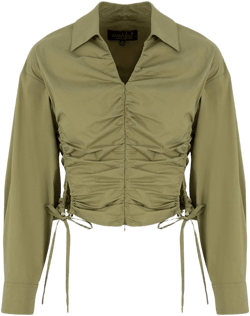 Olive Women's Waist Pleated Cropped Shirt