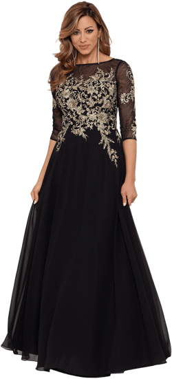 Betsy & Adam Women's Embroidered 3/4-Sleeve Gown