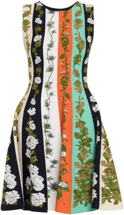 Oscar de la Renta Botanical Stripe Jacquard Cocktail Dress