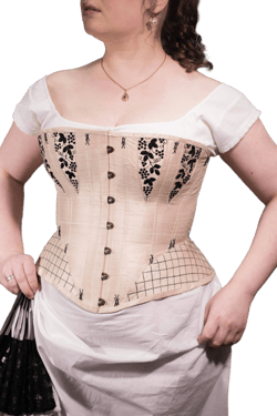 Victorian corset with embroidery and flossing. 1850-1860s Civil War period corset