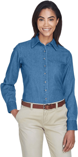 Harriton M550W Ladies' Long Sleeve Denim Shirt