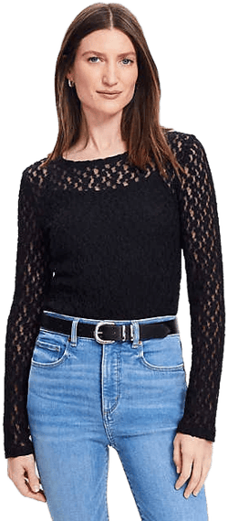 Loft Women's Lace Long Sleeve Crew Neck T-Shirt