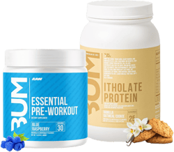 RAW Whey Isolate Protein Powder & Essential Pre-Workout Powder Bundle (Vanilla Oatmeal Cookie & Blue Raspberry) - Chris Bumstead Sports Nutrition Supplement for Men & Women