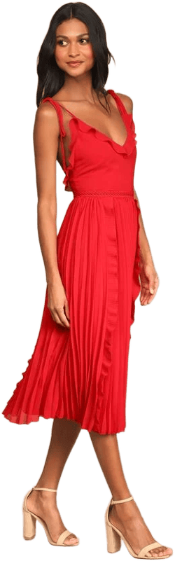 Lulus Exclusive Tie-Strap Pleated Midi Dress