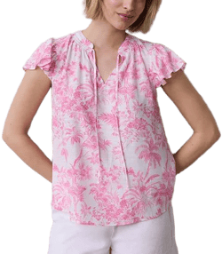 LC Lauren Women's Conrad Tie Front Ruffled V-Neck Shell