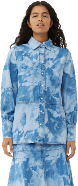 Ganni Blue Bleach Denim Women Shirt