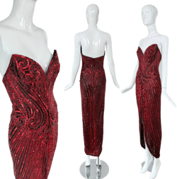 Bob Mackie Vintage Embellished Evening Dress Gown with Slit