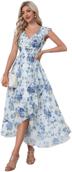 JJ's House Floral Print Neck line Chiffon Dress 2025