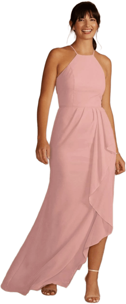DB Studio High-Neck Chiffon Dress with Cascade
