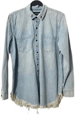 Lucky Brand Women's Lightweight Embroidered LadyBug Denim Button Up Shirt