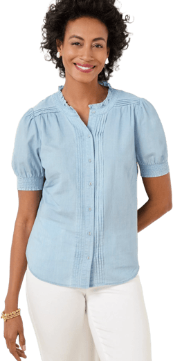 Talbots Women's Stitch Pleat Chambray Top