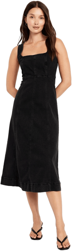 Old Navy Women's Fit & Flare Sleeveless Jean Midi Dress