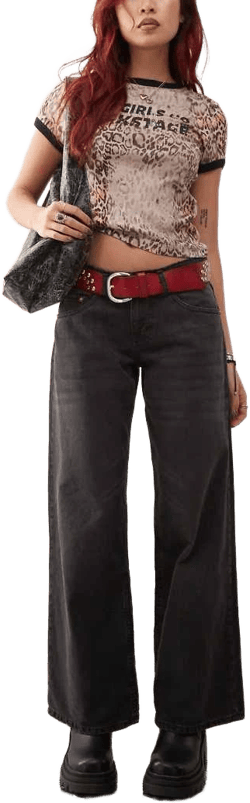 Motel roomy wide leg low rise jeans in washed
