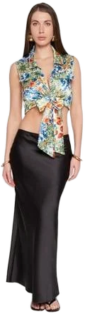 Rainbow Women's Satin Tie Front Blouse