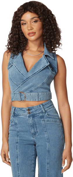 Bebe Women's D Ring Belt Denim Wrap Top