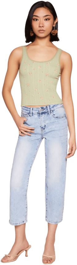 Women's Ribbed Knit Floral Tank Top