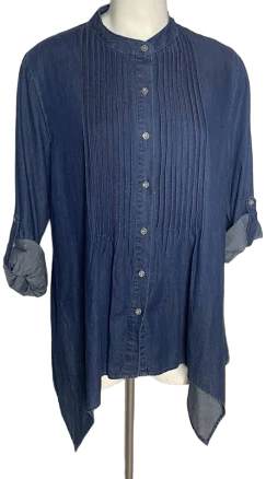 Jw Style Blue Denim Chambray Tunic Blouse Shirt