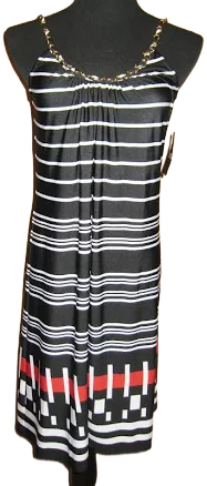Msk Multi Striped Chained Neckline Jersey Shift Dress