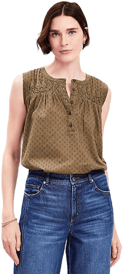Loft Women's Pleated Yoke Mixed Media Top