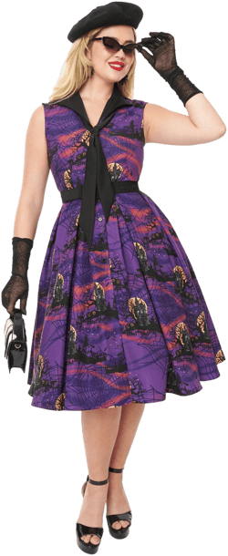Unique Vintage 1950s Edith Halloween Print Swing Dress