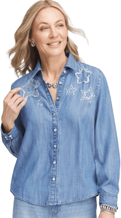 Chico's Women's Embroidered Tencel Denim Shirt