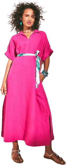Chico's Women's Linen Popover Kaftan Dress