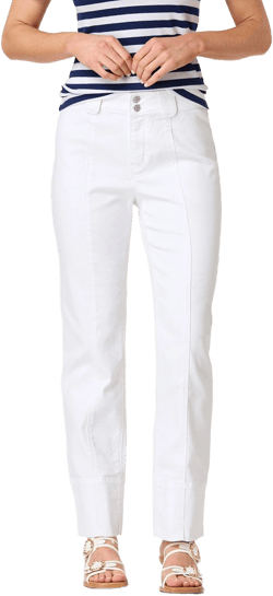 White Seamed Tab Waist Jeans