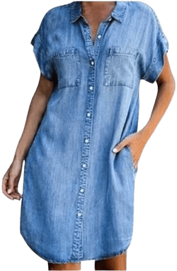 Women's Loose Cozy Denim Shirt Dress with Pockets