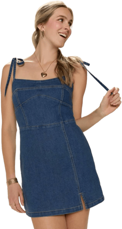 Dora Tie Strap Denim Mini Dress