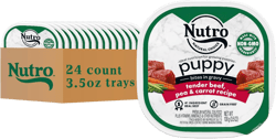 Nutro Puppy Grain Free Natural Wet Dog Food Bites in Gravy Tender Beef, Pea & Carrot Recipe, 3.5 oz. Trays (24 Count, Pack of 1) Beef 24 Count (Pack of 1)