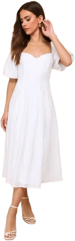 Lulus Textured Puff Sleeve Pleated Midi Dress