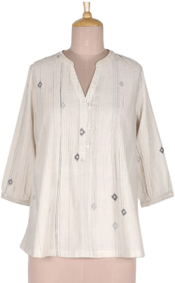 Shooting Stars Striped and Starry Printed Cotton Blouse with Glass Beads