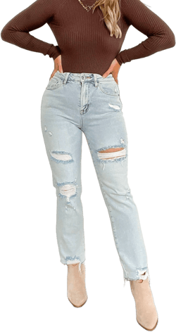 Ozzy High Rise Distressed Straight Jeans