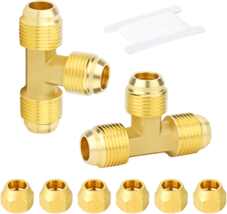 GASHER 2PCS Brass 3 Way Tee Tube Fitting Pipe Adapter, 1/2" x 1/2" x 1/2" Male Flare Tee Pipe Fittings With 1/2 Inch Flare Nut 1/2" Flare Tee with Nut 2