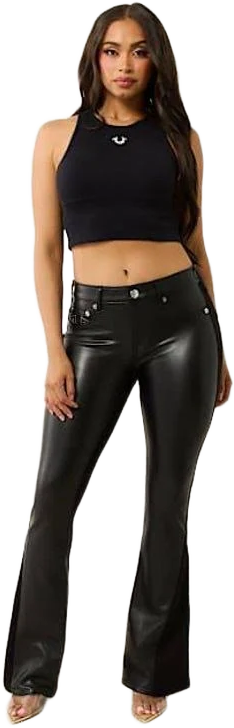True Religion Women's Joey Faux Leather Ponte Flare Jeans